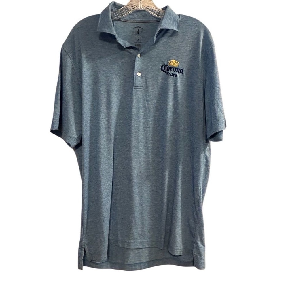 Johnnie-O Men's Polo Shirt M Blue Corona Logo Short Sleeve‎ Golf Casual UPF 50